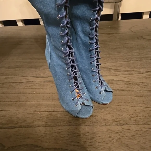 Stylish Blue Over-the-Knee Boots - Picture 2 of 4